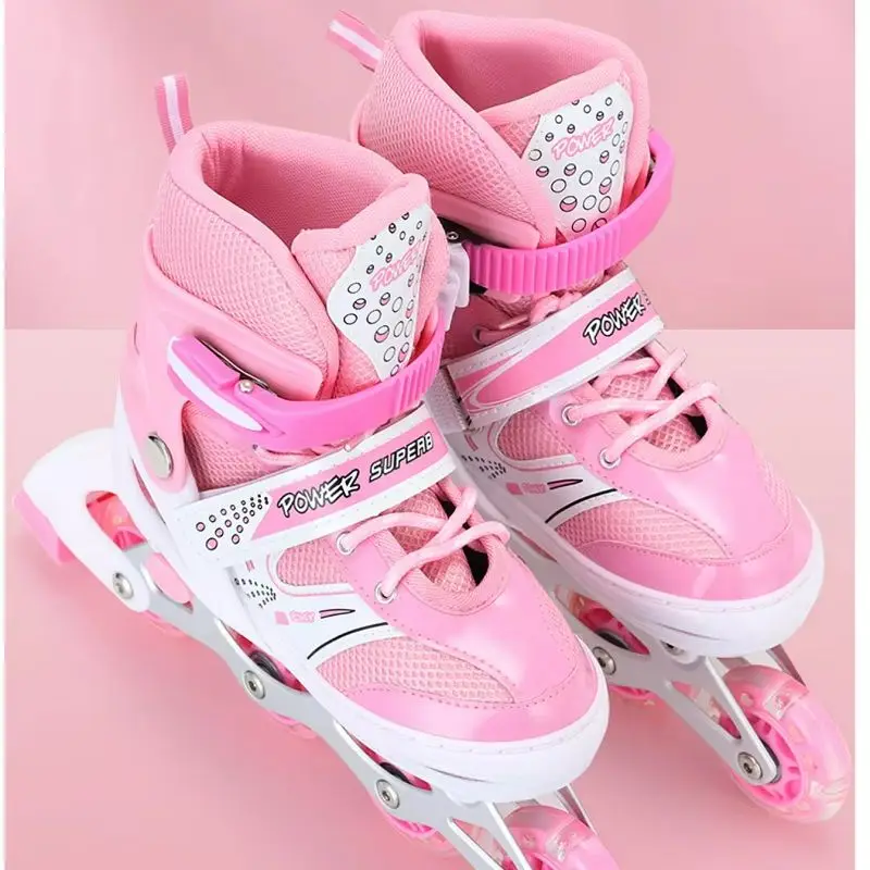 Double Row Quad Roller Skate Shoes 4 Wheels Skates Adjustable Size Outdoor Sport Kids Boys Girls Teenage Adults Skating Sneakers