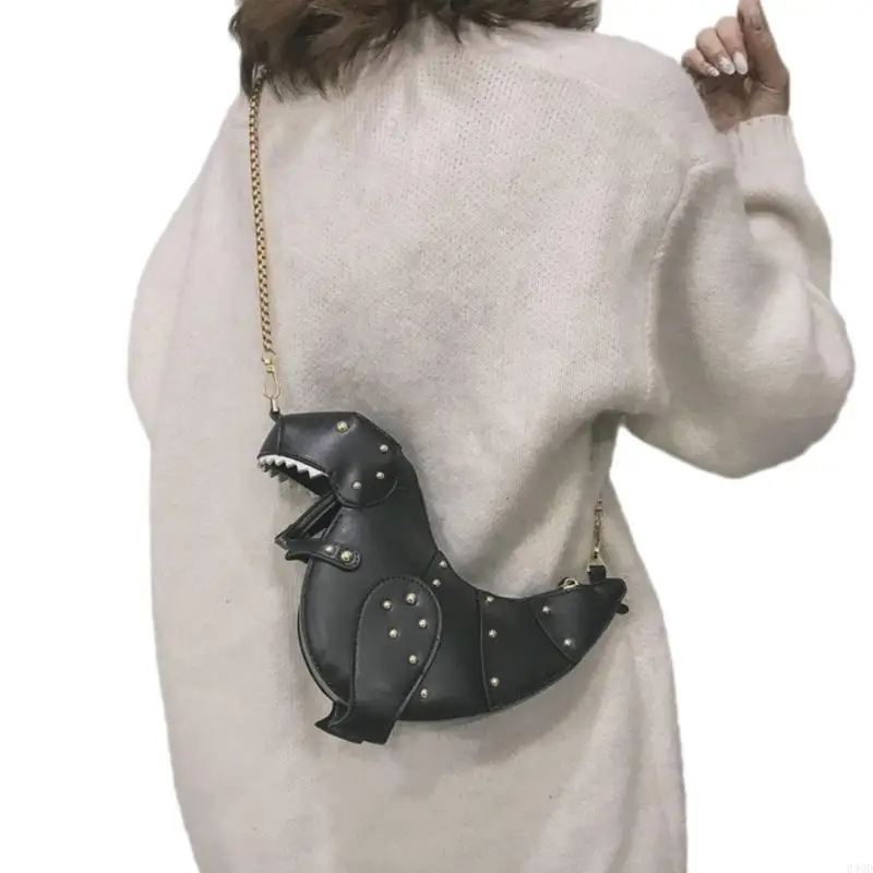 

340D Dinosaur Shoulder Bag Unique PU Crossbody Purse with Chain Strap for Girls and Women