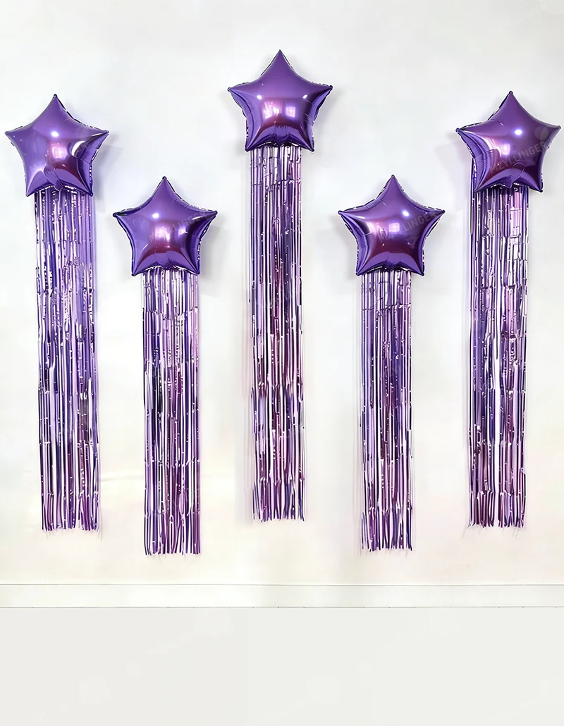 Fünfzackiger Sternballon und Quasten-Regenvorhang-Set für Geburtstagsfeiern, Hochzeiten, Partys, Partydekorationen (mehrfarbig). – Detail 4