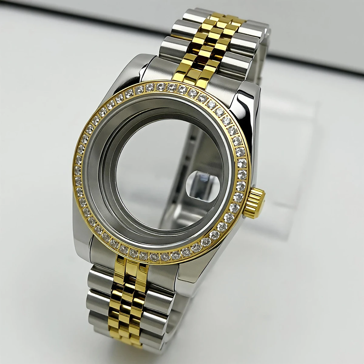 36mm/39mm NH35 Case 2T Two-tone color  Strap Diamond Bezel Sapphire Glass Mod For NH35 NH36 Movement Watch Case