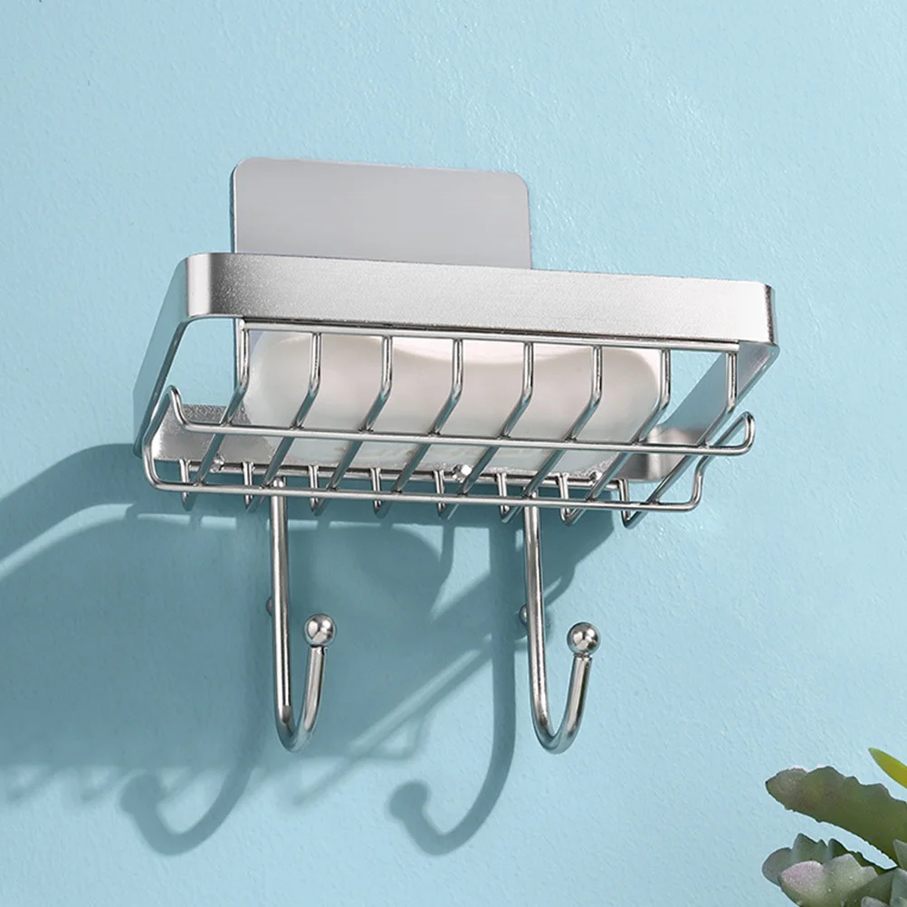 

Wall Mounted Stainless Steel Soap Dish Drainer with 2 Hooks for Bathroom Kitchen Decorative and Soap Dish