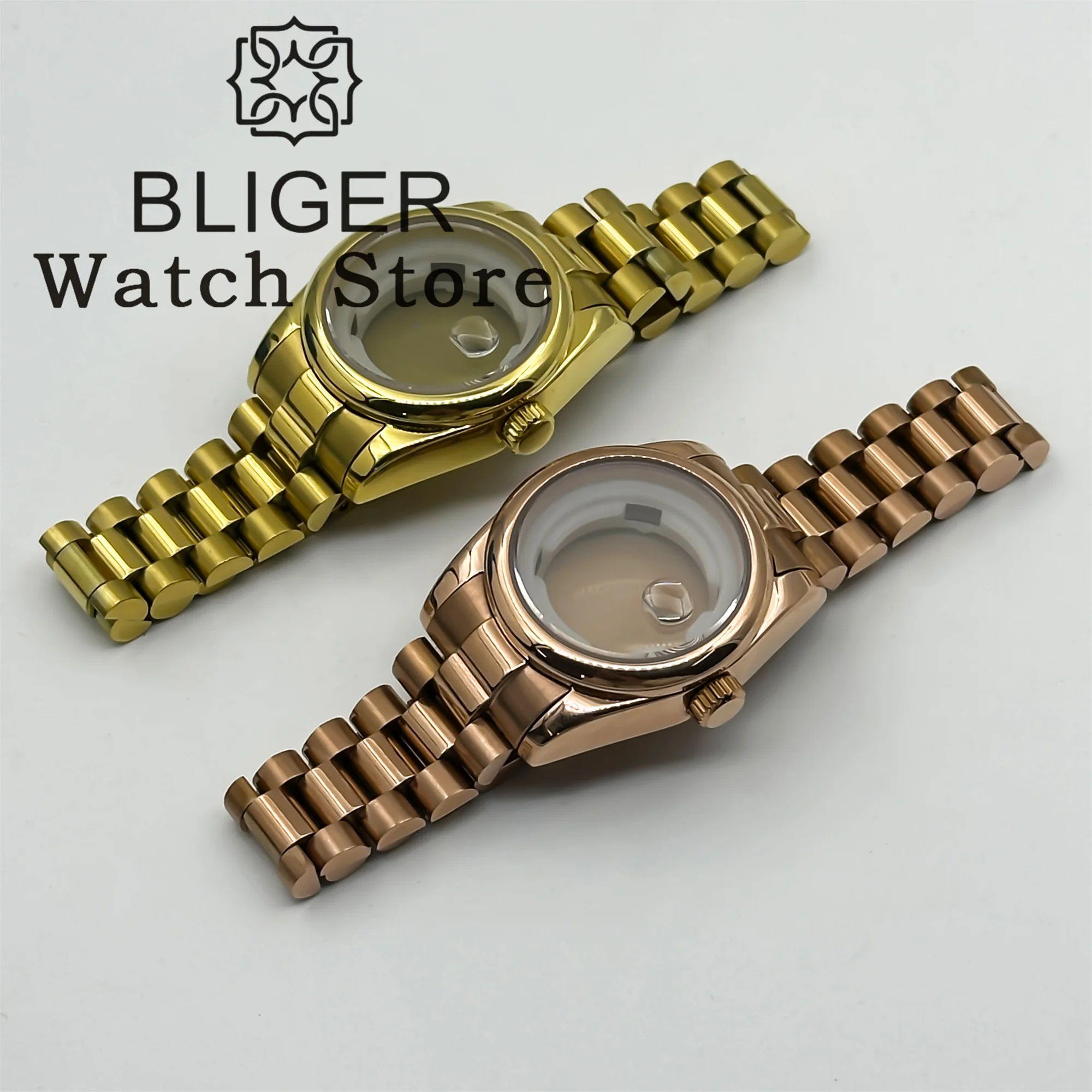 BLIGER 31 مللي متر NH05 ساعة نسائية حافظة سوار رئاسي من الفولاذ المقاوم للصدأ الياقوت الزجاجي إطار دائري يناسب حركة NH05 NH06