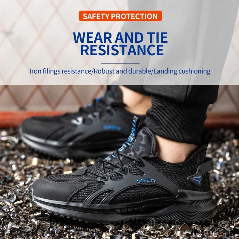 Men Steel Toe Anti Smashing Anti Puncture Safety Work Shoes Light Weight Breathable Dirt Resistant Soft Cushion Non Slip
