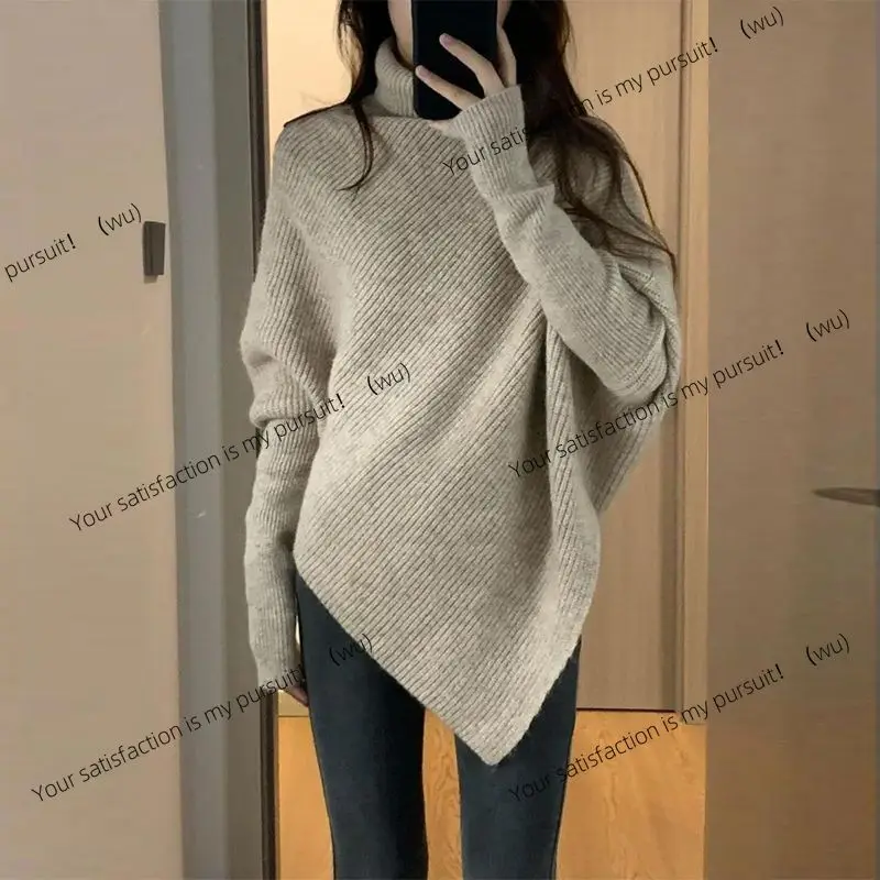 

ZOCI-свободный мягкий восковый вязаный топ в ленивом стиле, утолщенная водолазка нестандартной формы, однотонный женский осенний свитер