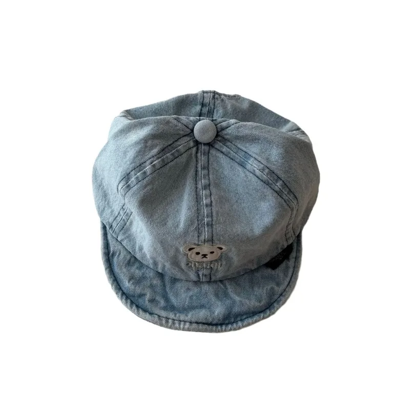 1 Piece Fashion Baby Basaball Cap for Boy Girl American Style Denim Blue Peak Cap for Toddler Cartoon Bear Travel Sunshade Cap