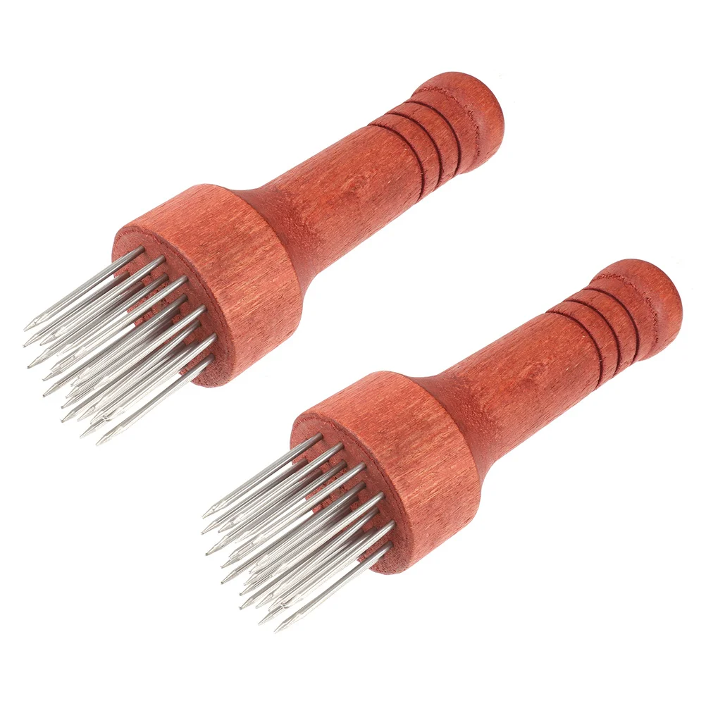 

2 pcs Red Wood Meat Tenderizer Stainless Steel Needles For Pork Steak Wooden Handle Needle Tenderizing Tool Kitchen Bar Tool