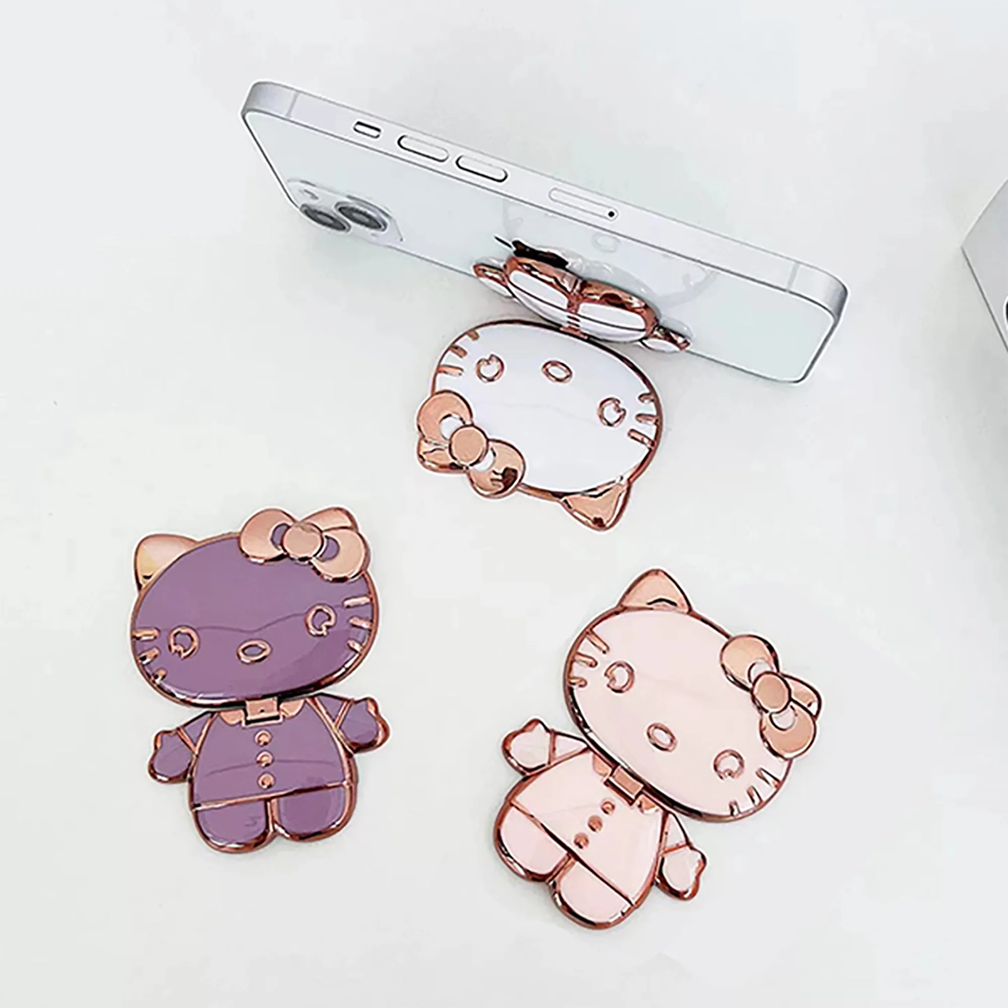 Sanrio Hello Kitty Kuromi Cute  Mobile Phone Holder Stand IPhone IPad Tablet Holder Universal Cell Phone Stand Built in mirror