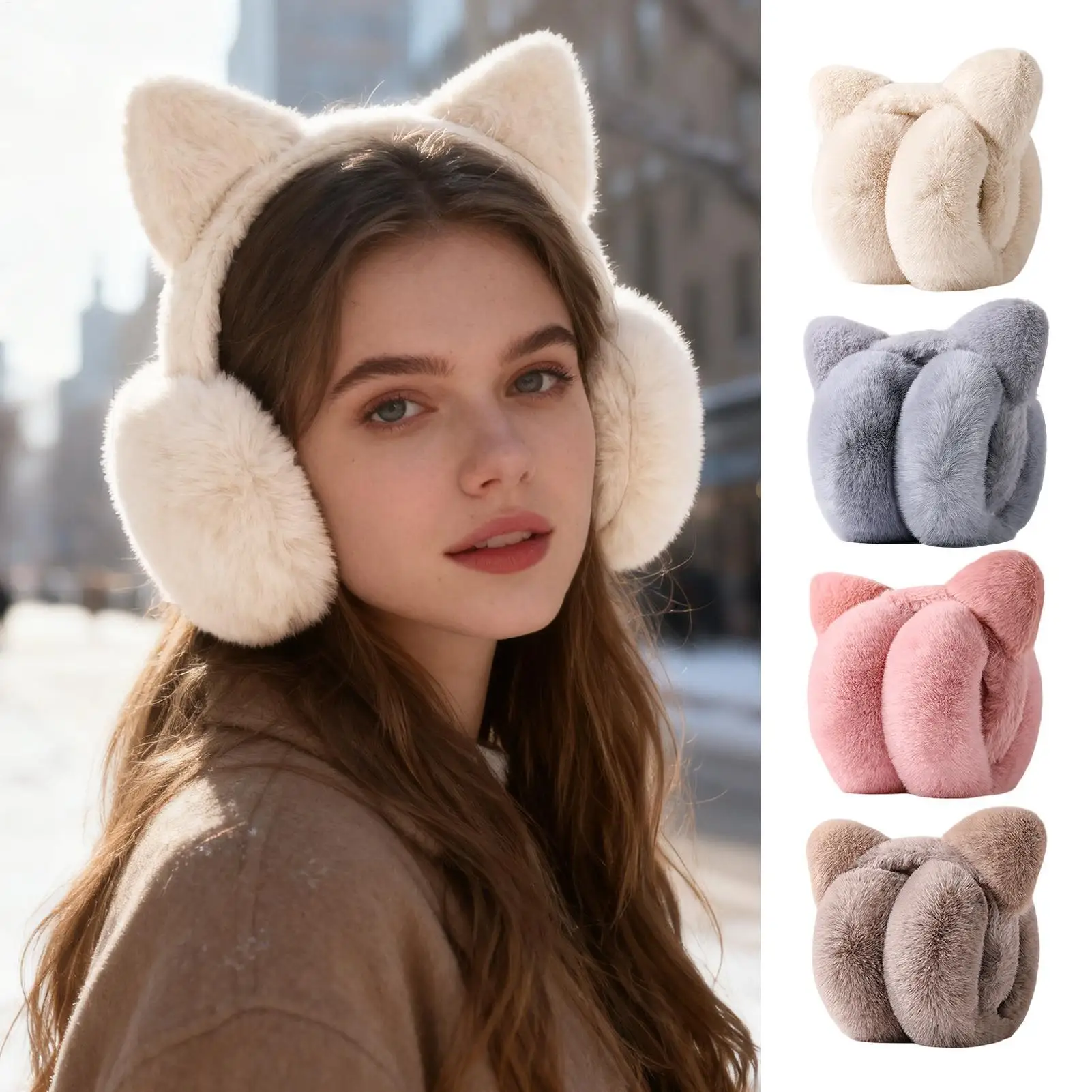 Cat Ear Fleece Headband Winter Ear Muffs Windproof Thick Warm Headband for Women Girls Travel Hiking Skiing Cold Weather Sports