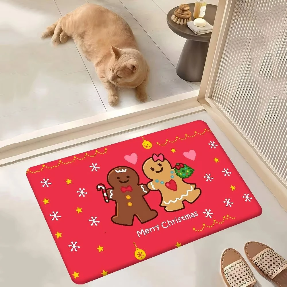 VIKAMA عيد الميلاد الزنجبيل رجل مطبوعة البساط ندفة الثلج القلب منقوشة مدخل غرفة المعيشة البساط عطلة ديكور المنزل #4