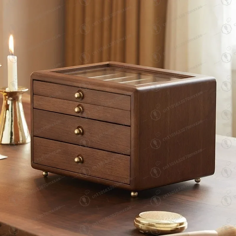 High-end exquisite solid wood jewelry box, multi-layer earrings, necklaces and other jewelry anti-oxidation box