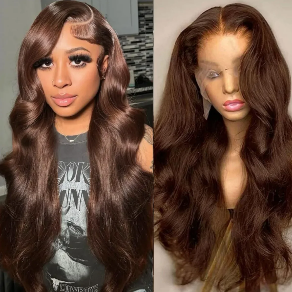 13x6 الجسم موجة الشوكولاته براون الدانتيل شعر مستعار أمامي شفاف HD الدانتيل الباروكة الأمامية 100% الملونة خصلات الشعر المستعار الإنسان 4x4 13x4 قطعها مسبقا