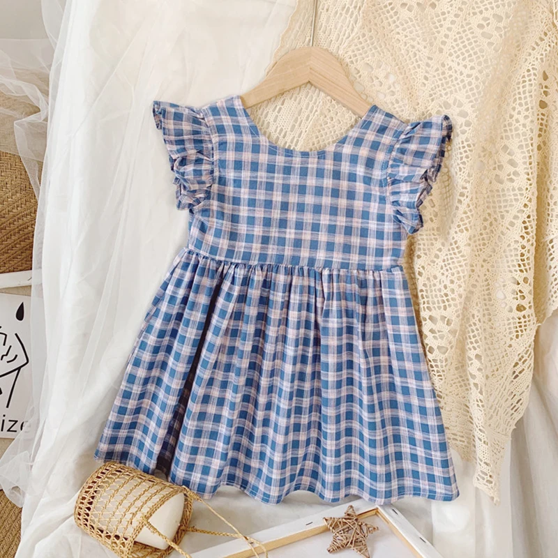 Summer Children Girls Dress Bow Tie Pleated Soft Fashion Comfortable Breathable Delicate Simple