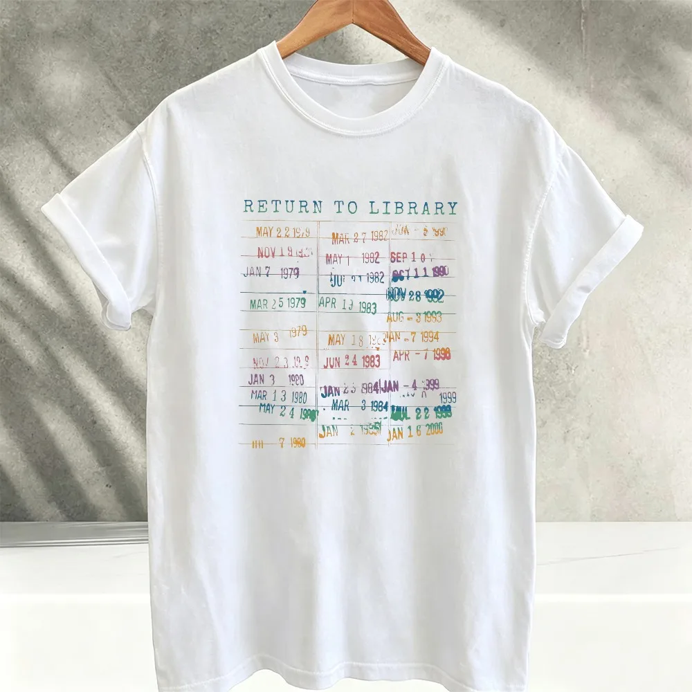 Rainbow Library Stamp Shirt Return To Library Due Date Book Lover TShirt Bookish Gift for Her Reader Librarian Teacher 90s Tops