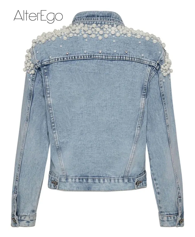 Luxury Jean Jackets Bride Pearl Denim Coat Bridal Pearls Coats Future Denim Outerwear Wedding Women\'s Clothing 2023 Solid Jacket