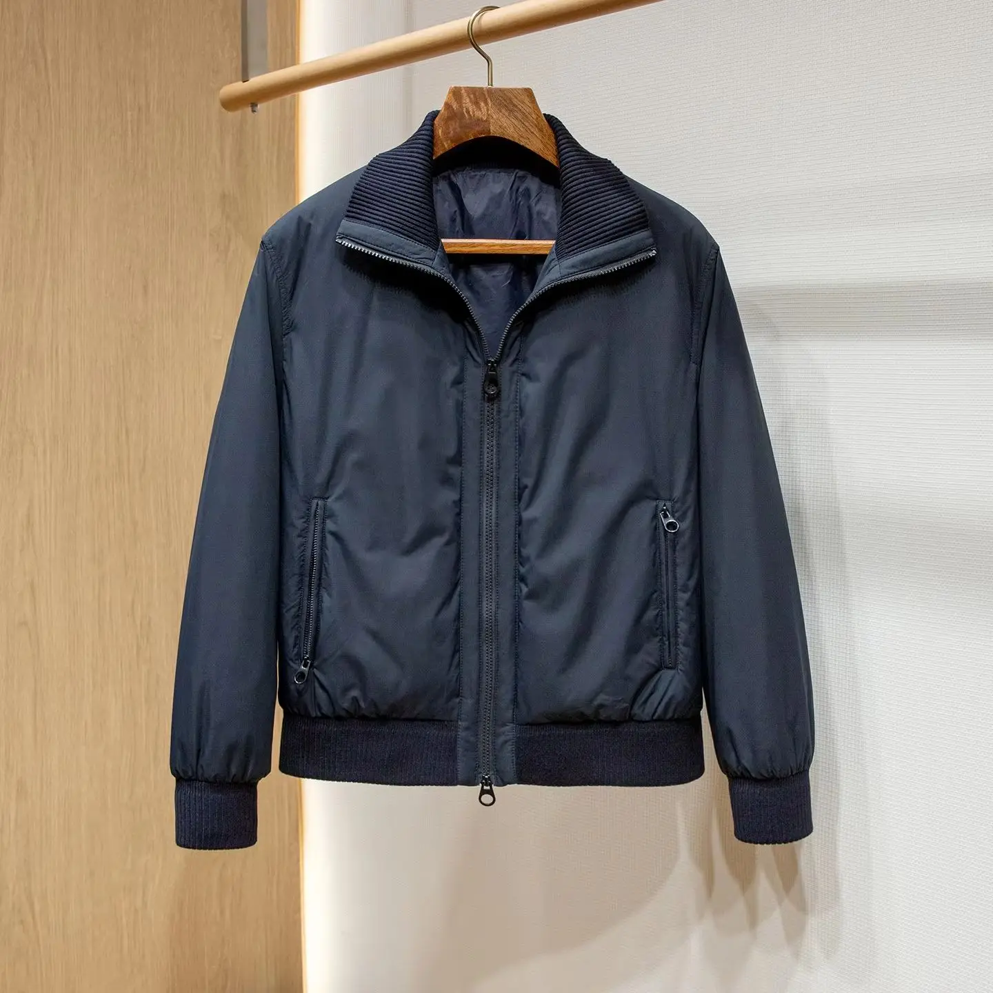 

Fluffy Warm White Goose Down Filled, Old Money Style Men's Knitted Neck Down Jacket