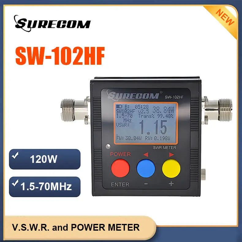 

Surecom sw-102hf shortwave swr meter - tests walkie-talkies, vehicle antennas, swr, and power with digital display