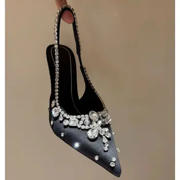 奢華鑽石設計師高跟鞋女士緞面尖頭水鑽涼鞋女式閃亮性感婚禮禮服派對鞋 8 最佳銷售 鑽石高跟鞋 - №8