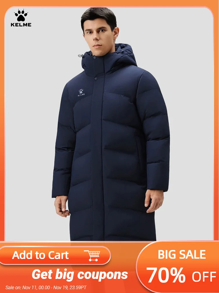 

KELME Мужской термопуховик для бега на открытом воздухе, ветрозащитная утолщенная тренировочная куртка на флисовой подкладке пуховик женский