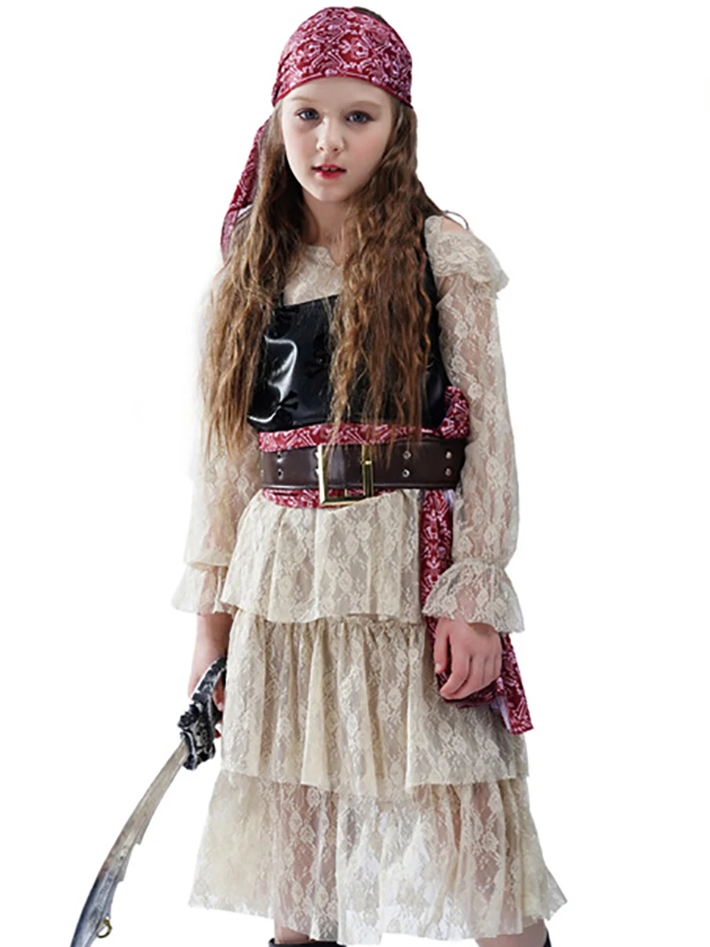 Halloween Party Kids Girl Lace Pirate Dress Cosplay Party Costume Stage Performance Clubwear Outfit Festival Costumes