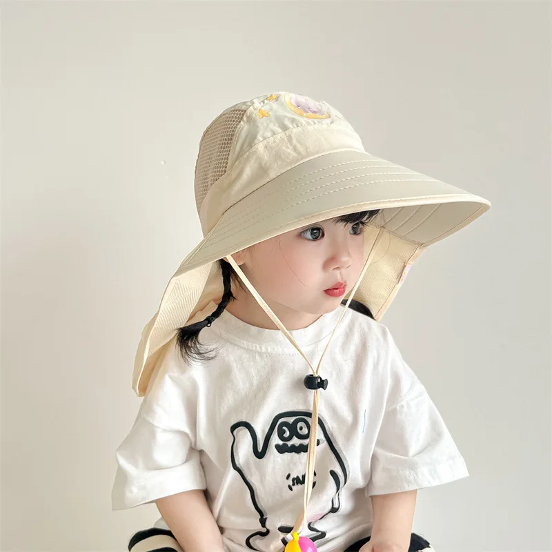 Summer Baby Sun Hat with Neck Flap UV Protection Strap Wide Brim Beach Hats Kids Bucket Hat Cap for Boys Girls Outdoor