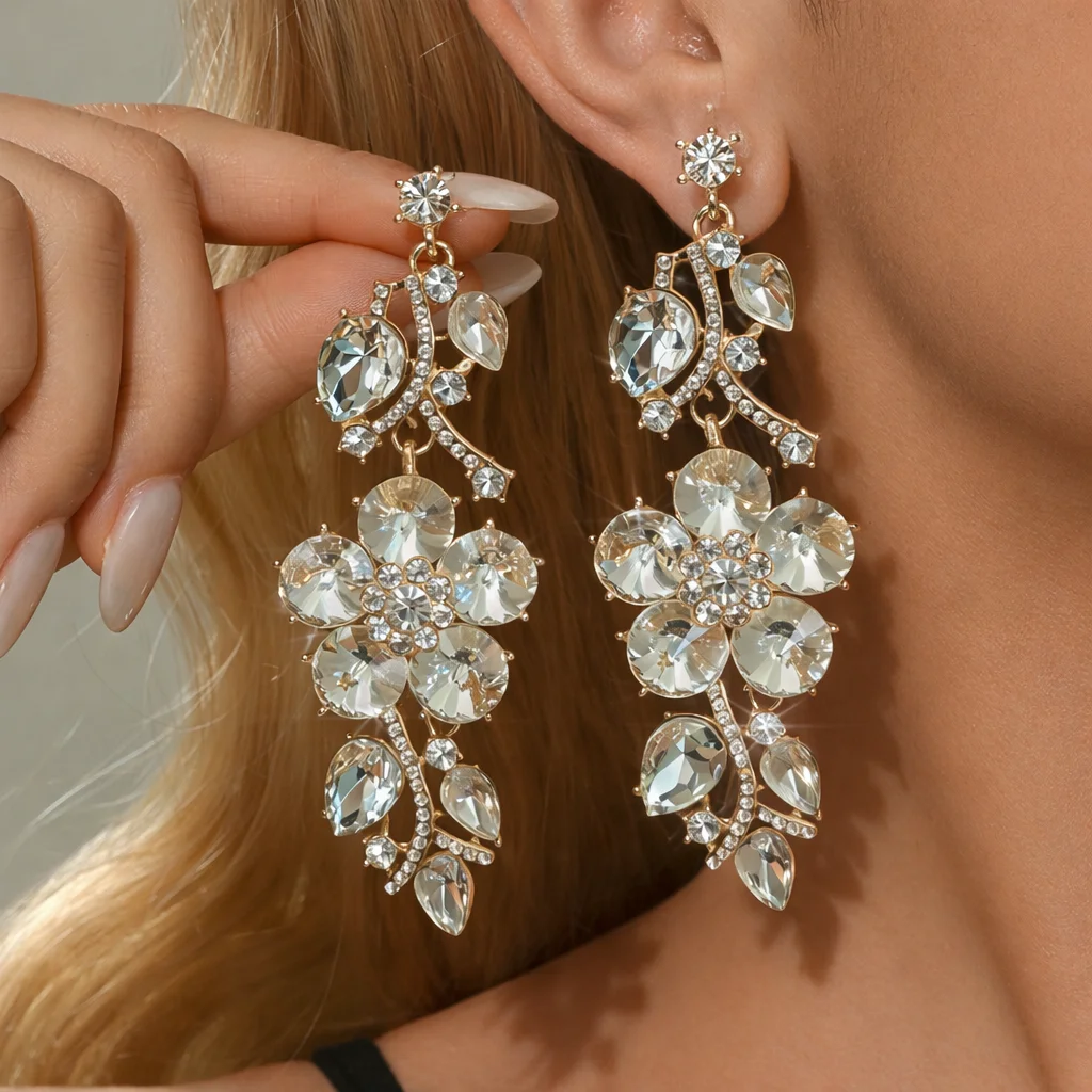 Versatile Light Luxury Flower Tassel Earrings for Women's Banquet and Wedding Versatile Accessories New Hot Selling