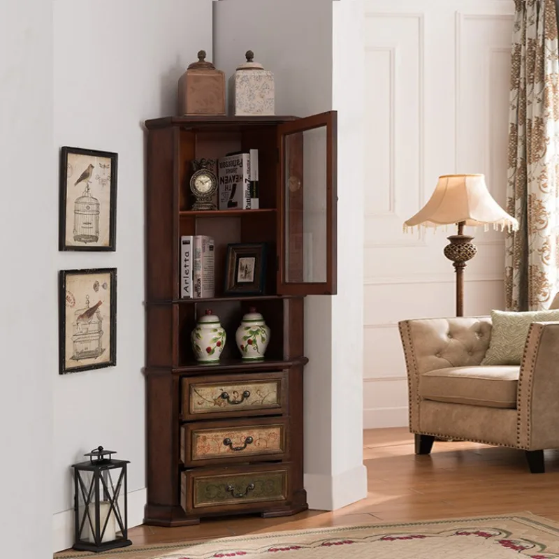 Supreme American Corner Cabinet Triangle Cabinet Living Room Furniture Locker Solid Wood Drawer Vintage Painted Corner Cabinet W