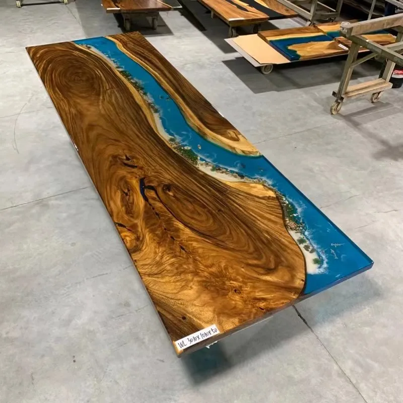 

Custom, Restaurant Dining Room Solid Walnut Wood Slab Live Epoxy Dining Table solid wood resin top table