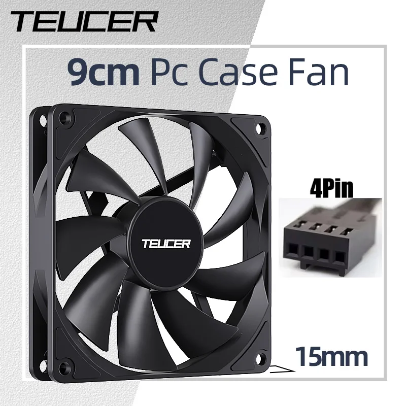 Teucer UT-9015 9CM Chassis Fan Ultrathin 15mm Thinckness 12V/4Pin PWM Hydraulic Bearing 1000-2700rpm PC Case Cooling Ventilator