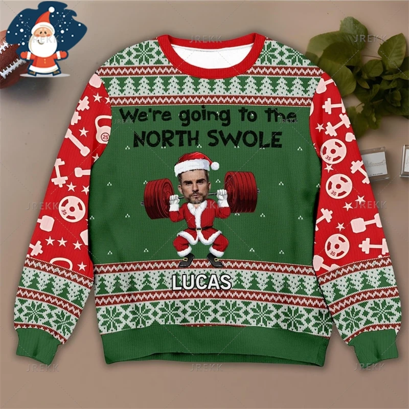 3D Photos Print Ugly Christmas Sweaters - Custom Picture Mens Sweater Xmas Merry Christmas Sweatshirts Tops Crew Neck Sweatshirt