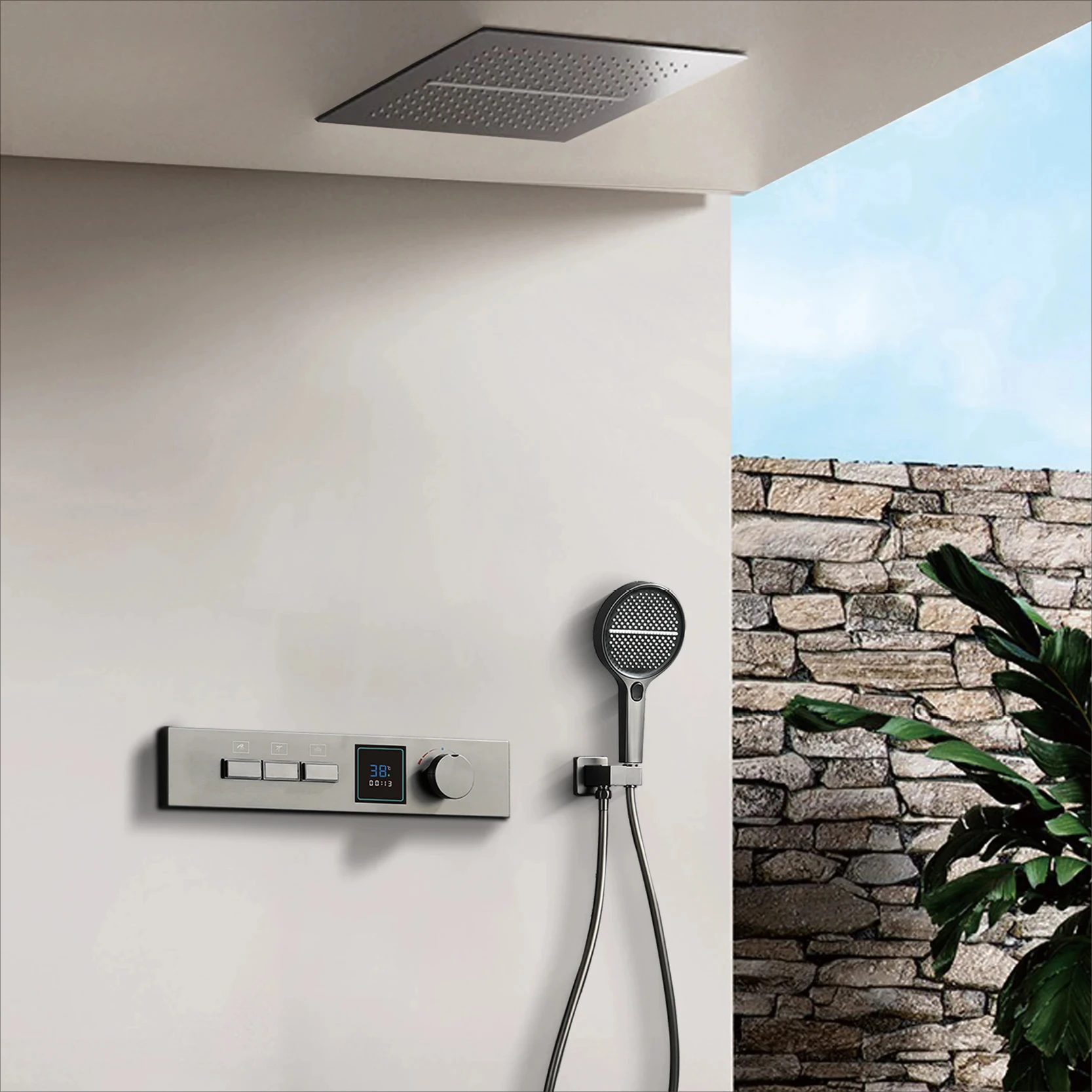 

Роскошная ванная комната из бронзы, латуни, светодиодный дисплей температуры, душевая система, потолок, встроенный 2-функциональный светильник для ванны с дождевой/водопадом