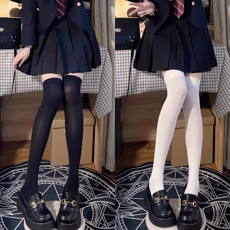 

Solid Color Lolita Long Stockings JK Women Girls Cute Black White Tights Over Knee Thigh High Socks Cosplay Sexy Nylon Stockings