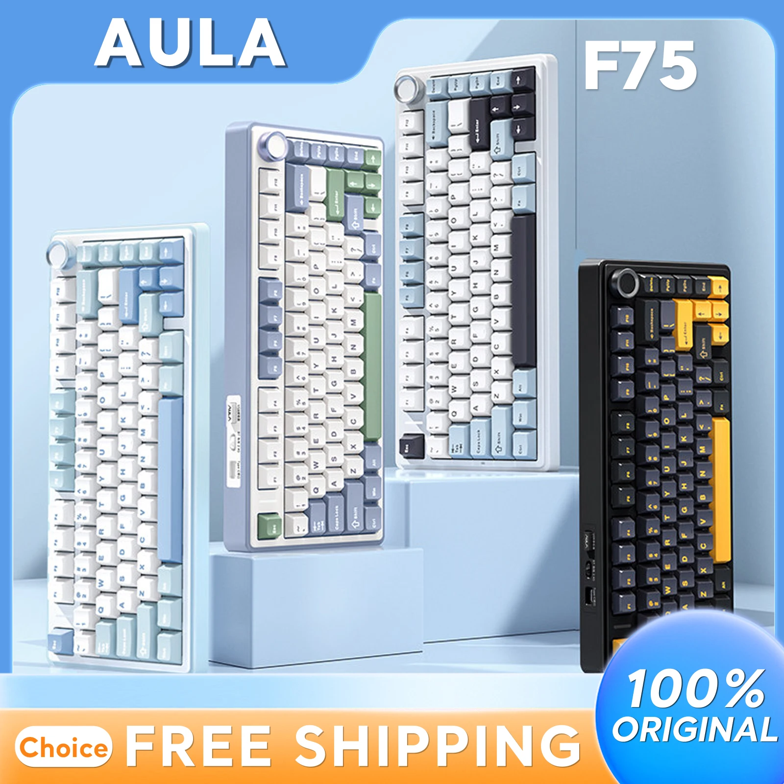 

AULA F75 Беспроводная трехрежимная механическая клавиатура для игр, индивидуальная прокладка, структура для киберспорта, 4000 мАч, горячая замена, 75% раскладка, офис