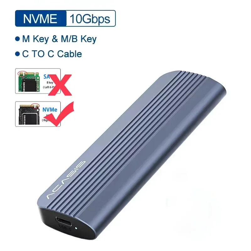ACASIS M.2 NVMe SATA SSD-behuizing M2 SSD-behuizingsadapter 10 Gbps USB3.1 externe behuizing Ondersteuning NVMe/PCIe M-Key/B+M-sleutel Max. 8 TB