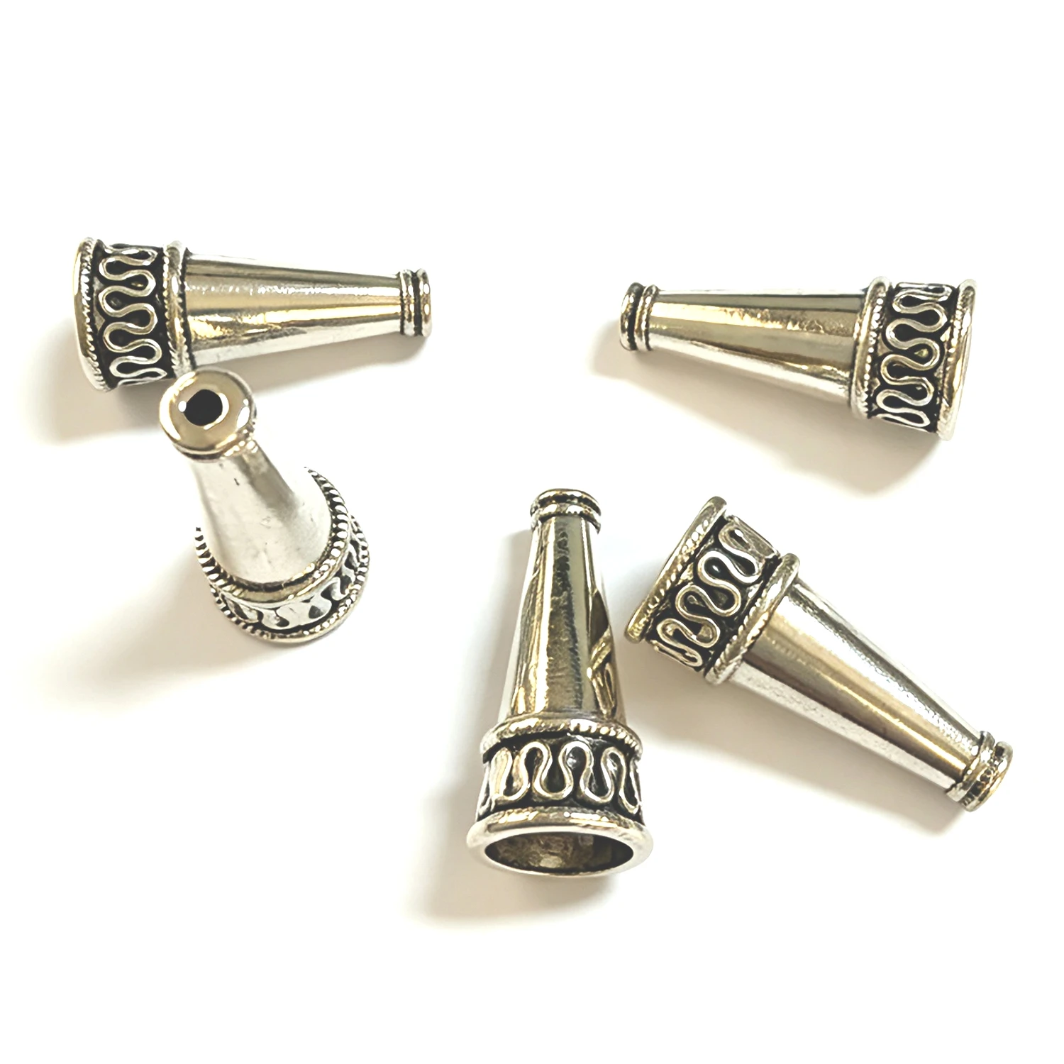 10pc 22x10mm Hole 1.8-7.8mm Antique Silver Bohemian Style Cone Flower Cap Tassel Accessory EF5163