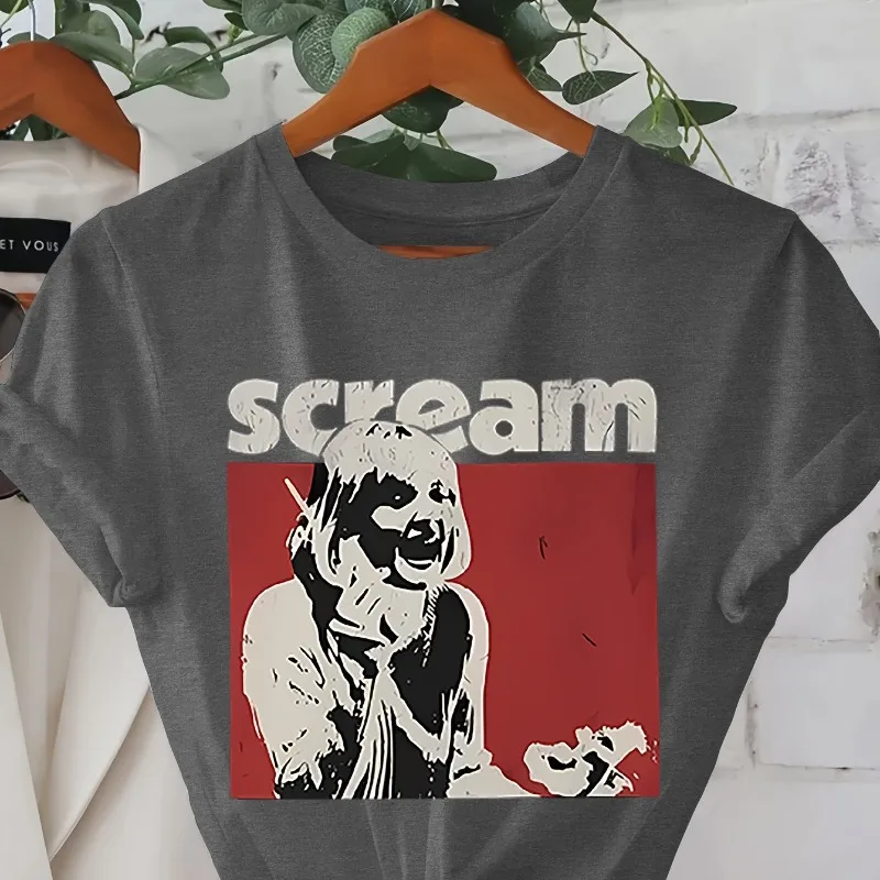 Y2K Harajuku Retro Short Sleeved Street Black Horror Movie T-shirt Summer New Item Suitable for Both Men and Women