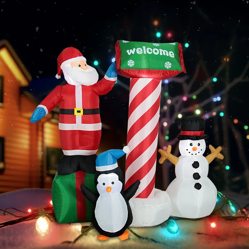 5フィートの空気注入式クリスマスデコレーション、サンタクロースとギフト、ペンギン、雪だるま、クリスマスライトディスプレイ、屋外ヤードデコレーション
