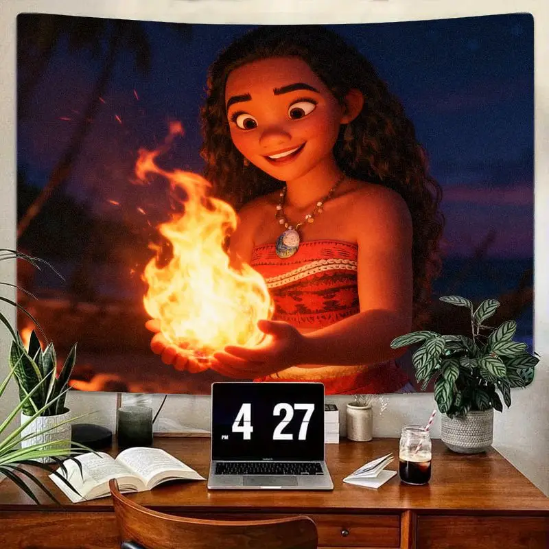 

1 шт., гобелен принцессы Disney Moana Adventure, держащий огненный настенный художественный яркий декор из полиэстера для девочек, детская спальня, гостиная, Gi