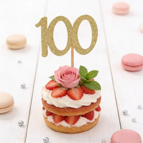Set of 24 Golden Glitter Number 100 Cupcake Toppers Baby's One Hundred Days 100th Celebrating Party Decors