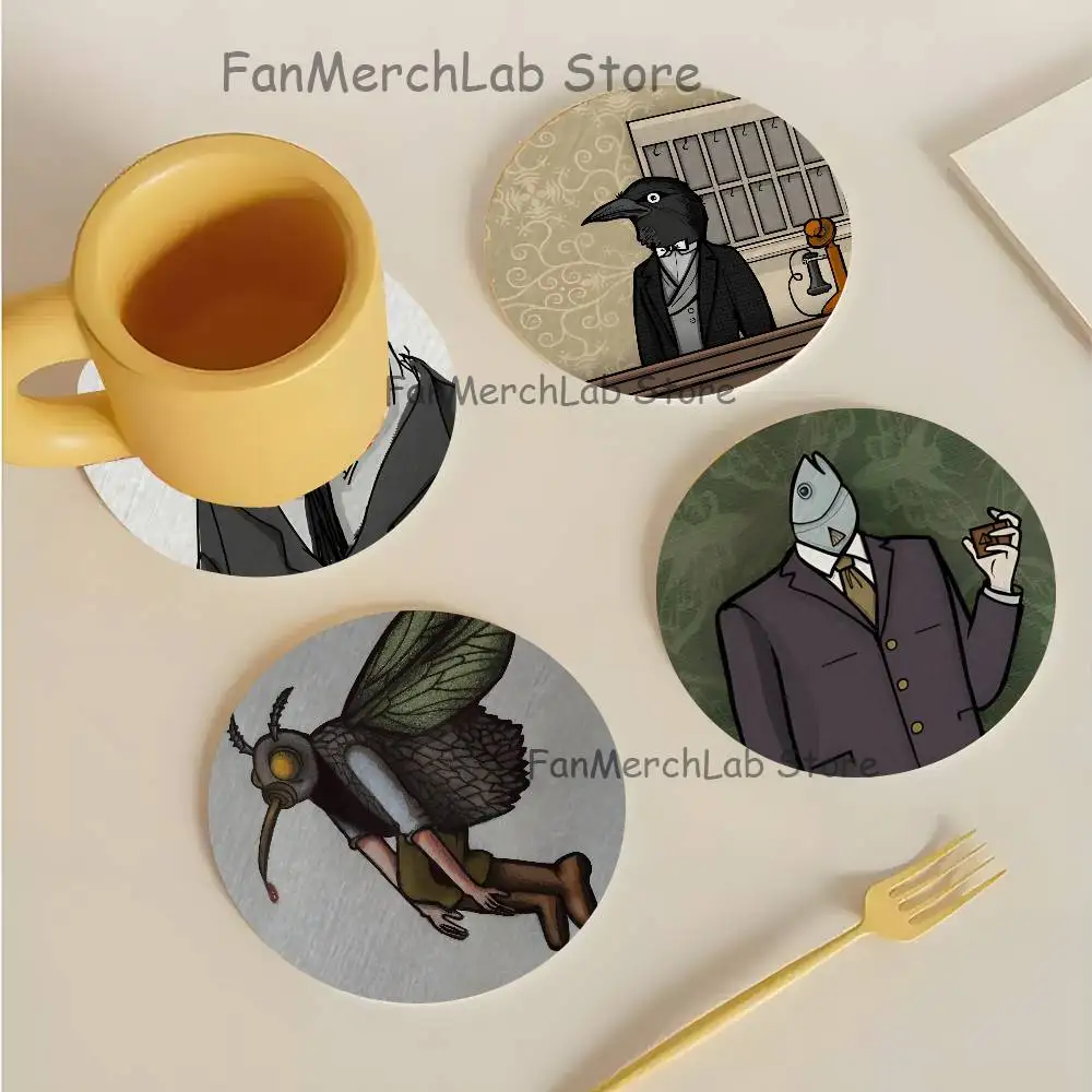 Game R-Rusty Lake Button Cartoon Anime Cute Wooden Coaster Coffee Shop Beverage Shop Family Restaurant Cafe Decoration
