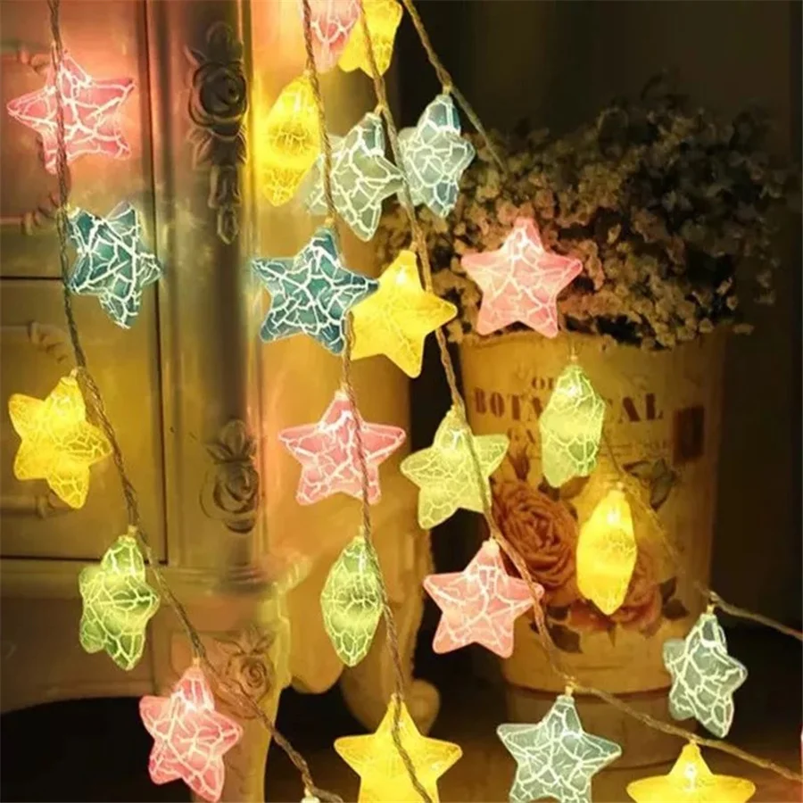 Creative 10/20 LED Crack Star String Lights Battery Powered Christmas Garland Fairy Lights for Home Party Wedding Bedroom Decor