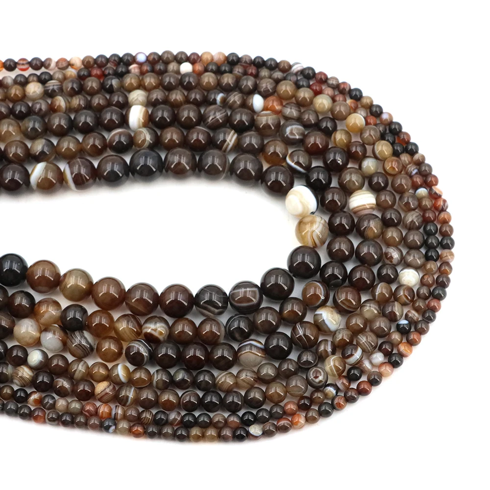 1 Strand Natural Coffee Striped Agate Beads 4/6/8/10mm Round Gem Bead for DIY Bracelet Charms Jewelry Making Beaded Wholesale