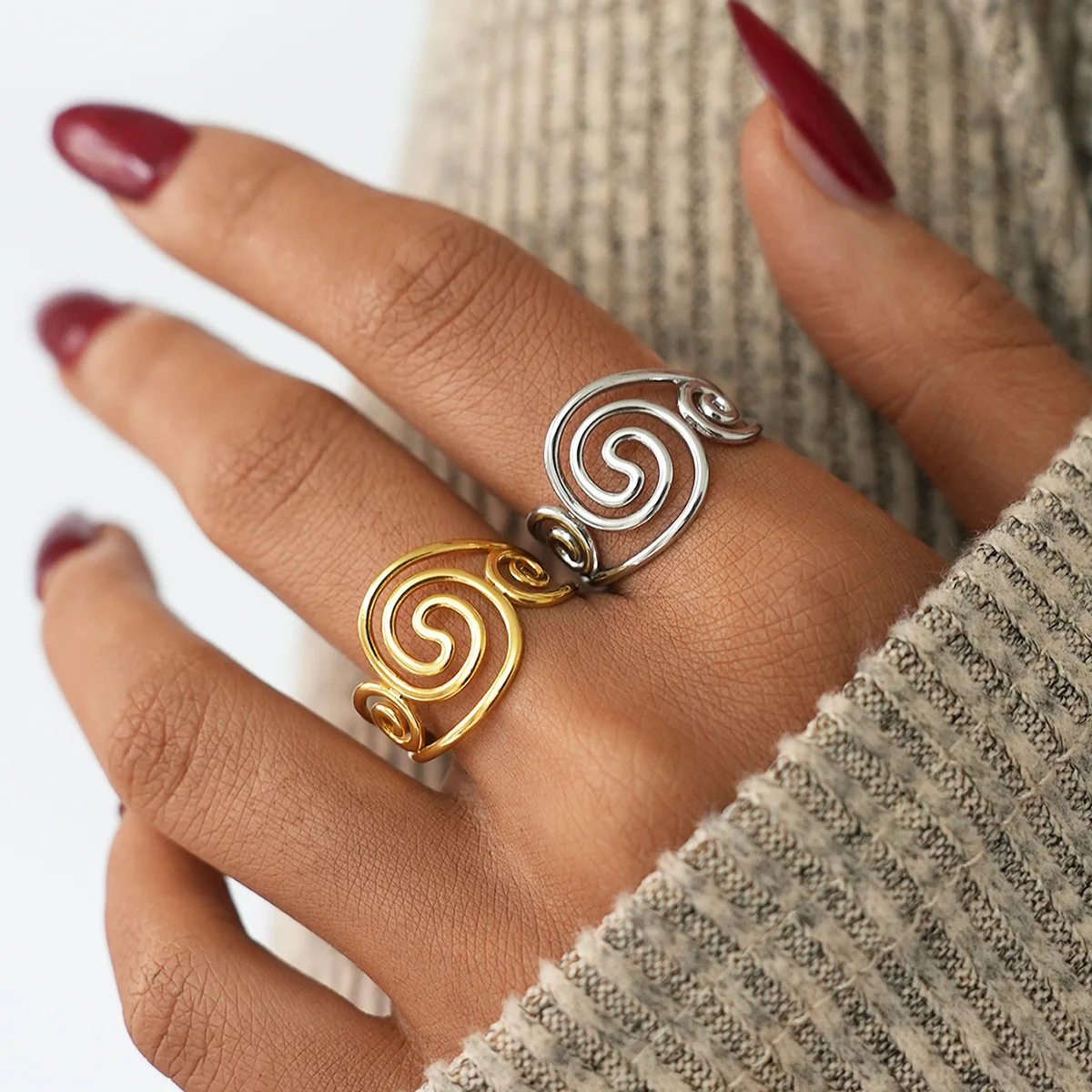 Bohemian Spiral Swirl Open Women's Ring Gold and Silver Hollow Adjustable Metal Ring Jewelry Daily Party Date Birthday Gift