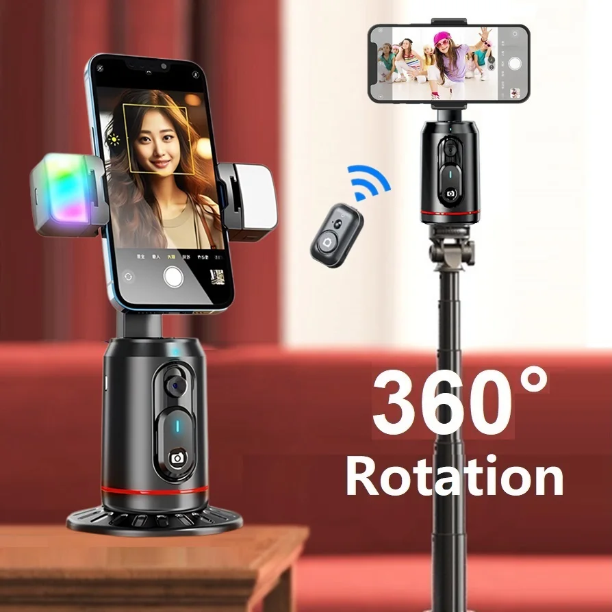 360° Rotation Gimbal Stabilizer Selfie Stick Desktop Face Tracking Gimbals with Remote Shutter Holder for Smartphone Live Stream