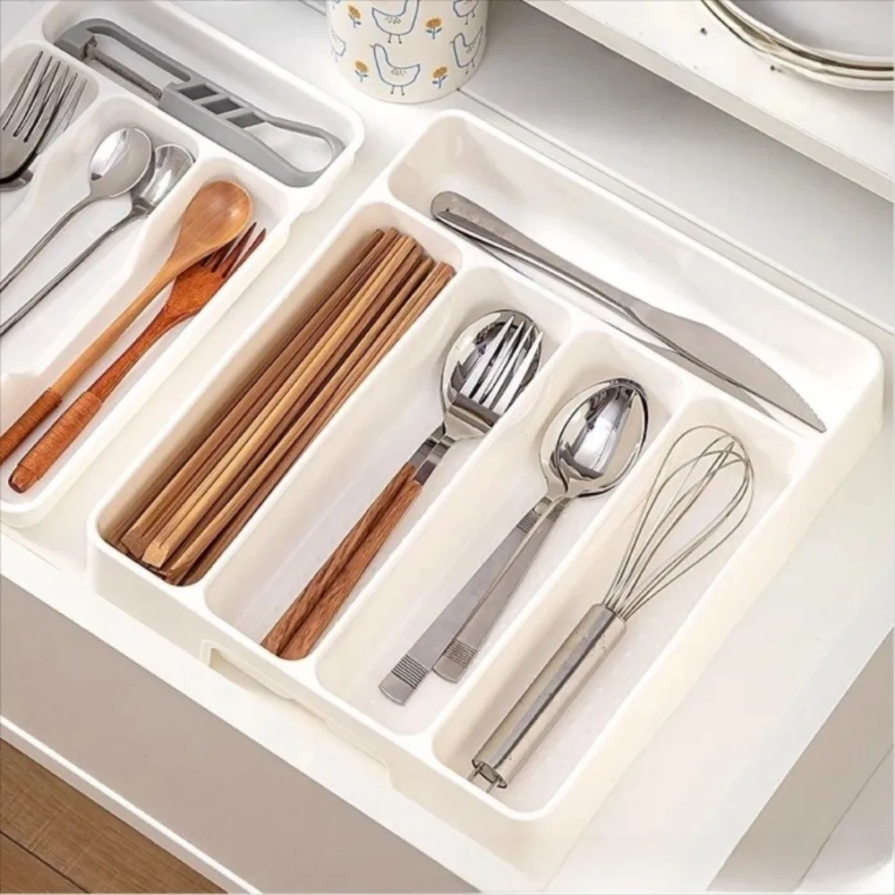 Quality 4/5 Compartments Cutlery Organizer Rectangle Easy Clean Spoon Fork Separation Box Drawer Divider Tray Kitchen