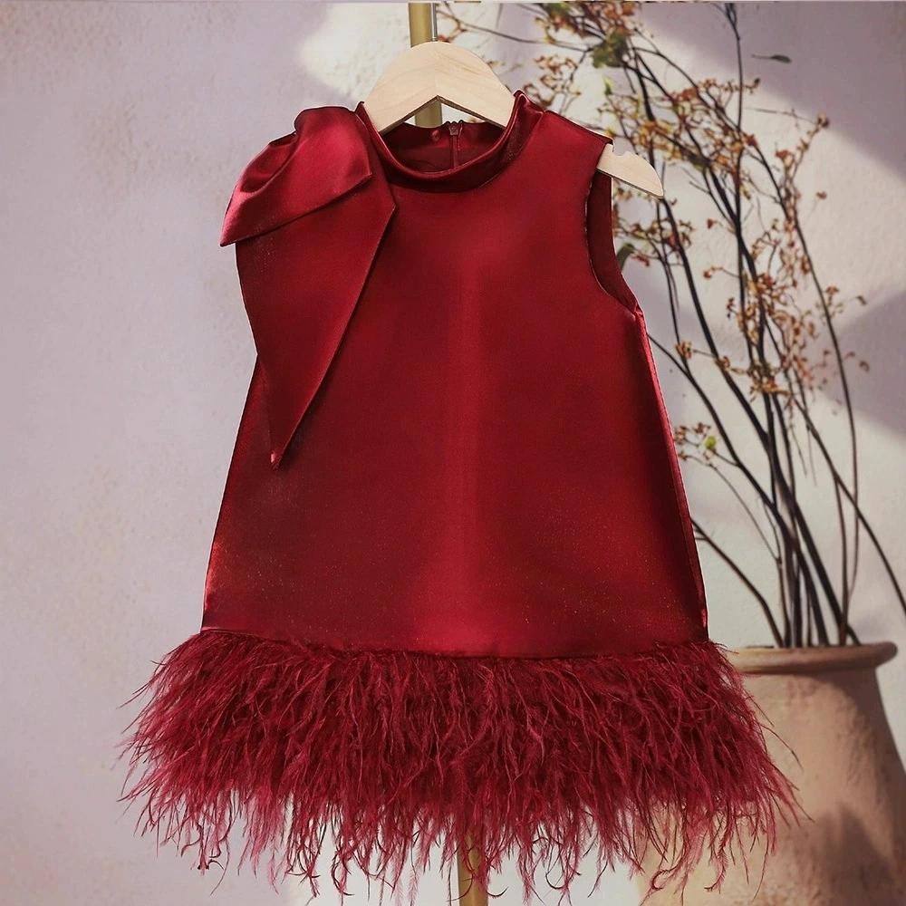 

Новое детское платье для девочек А-силуэта без рукавов, с прямым кроем и отделкой из перьев, для вечеринок, дней рождения, праздников и торжественных мероприятий