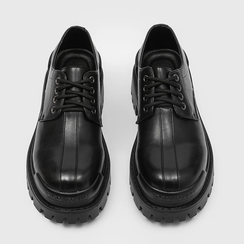 Black Thick Soled Men Casual Single Shoes with Serrated Soles Straps Stylish Cool Multifunctional Commuting Shoes