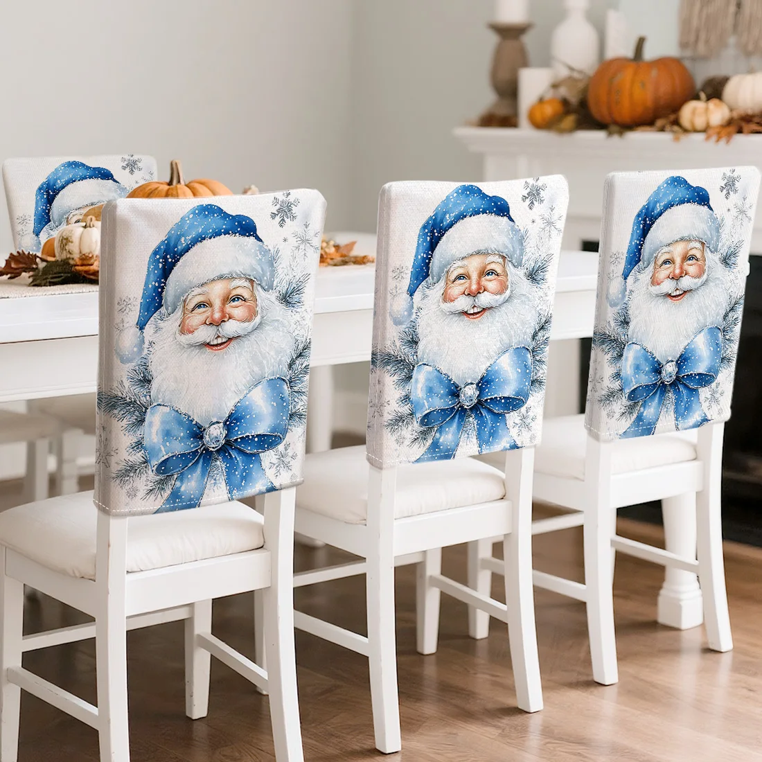 4pcs/set 45x55cm Santa Claus blue bowChair Cover Table Decoration Dining Seat Chair Covers Dining Room Bar Party Banquate