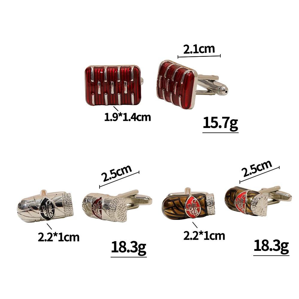 Punk Mens Metal Cigar Square Cufflinks Red Enamel Silver Tone For Shirt Suit Bukle For Formal Jewlery Birthday Gift view 6
