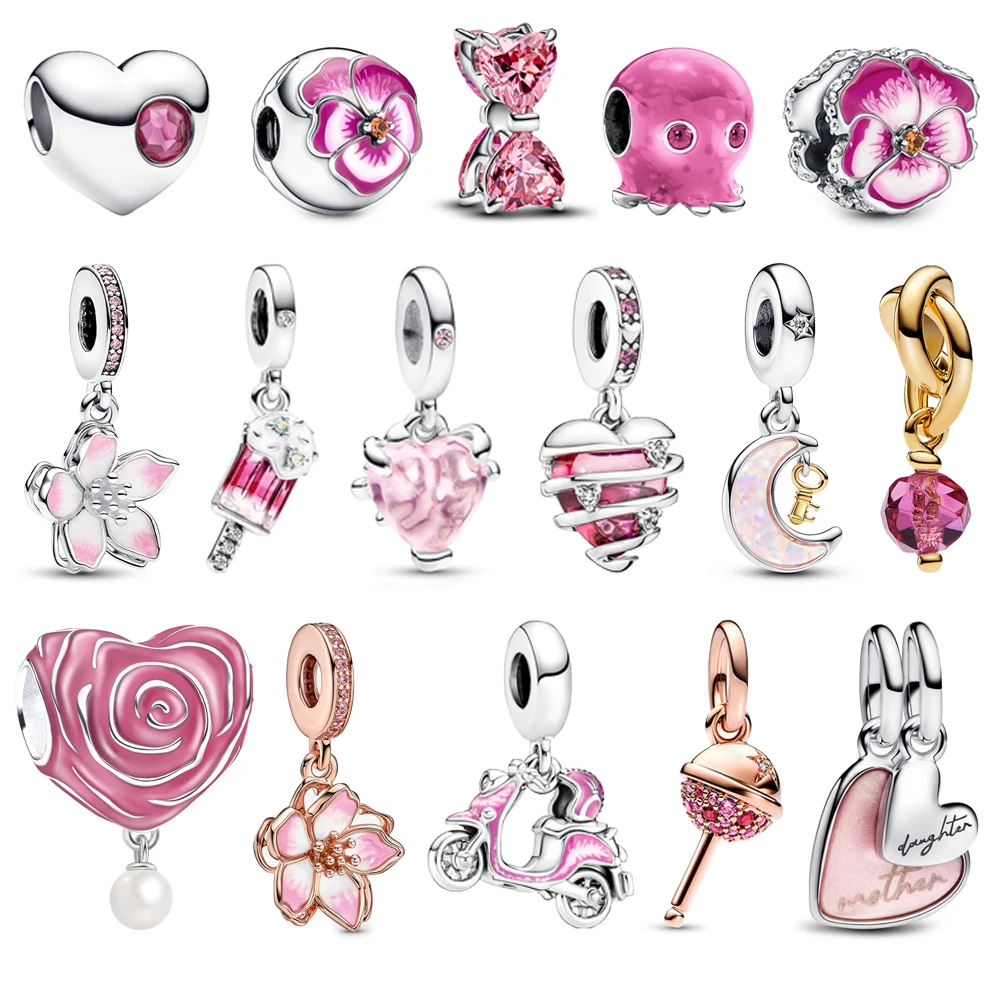 Cuentas de pulpo de Plata de Ley 925, colgante de árbol genealógico y corazón, compatible con pulsera de serpiente, collar de Boutique, colgante rosa, regalo