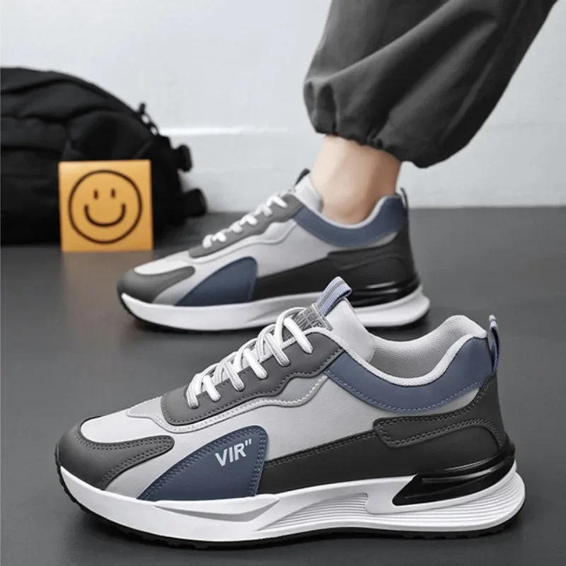 Sapatilhas masculinas de couro casual, sapatilhas confortáveis, tênis masculino, sapatos de plataforma de luxo, moda, novo, 2024